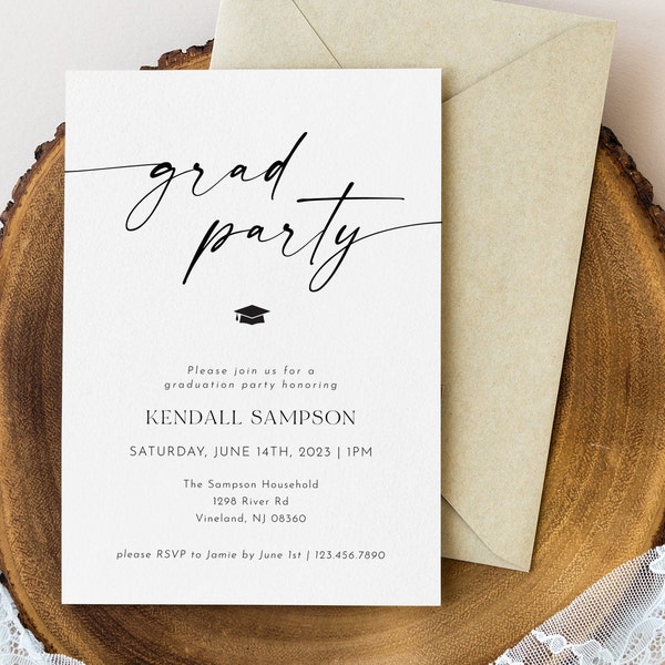 Minimalist Graduation Party Invitation Template, Minimalist Grad Party Invite, Modern Graduation Invitation, Download, Editable, AD18