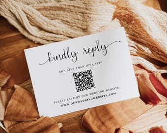 QR Code Wedding RSVP Card Template, RSVP Card For Wedding, Printable rsvp, Editable Invitation Insert, Instant Download, Minimalist, AD02