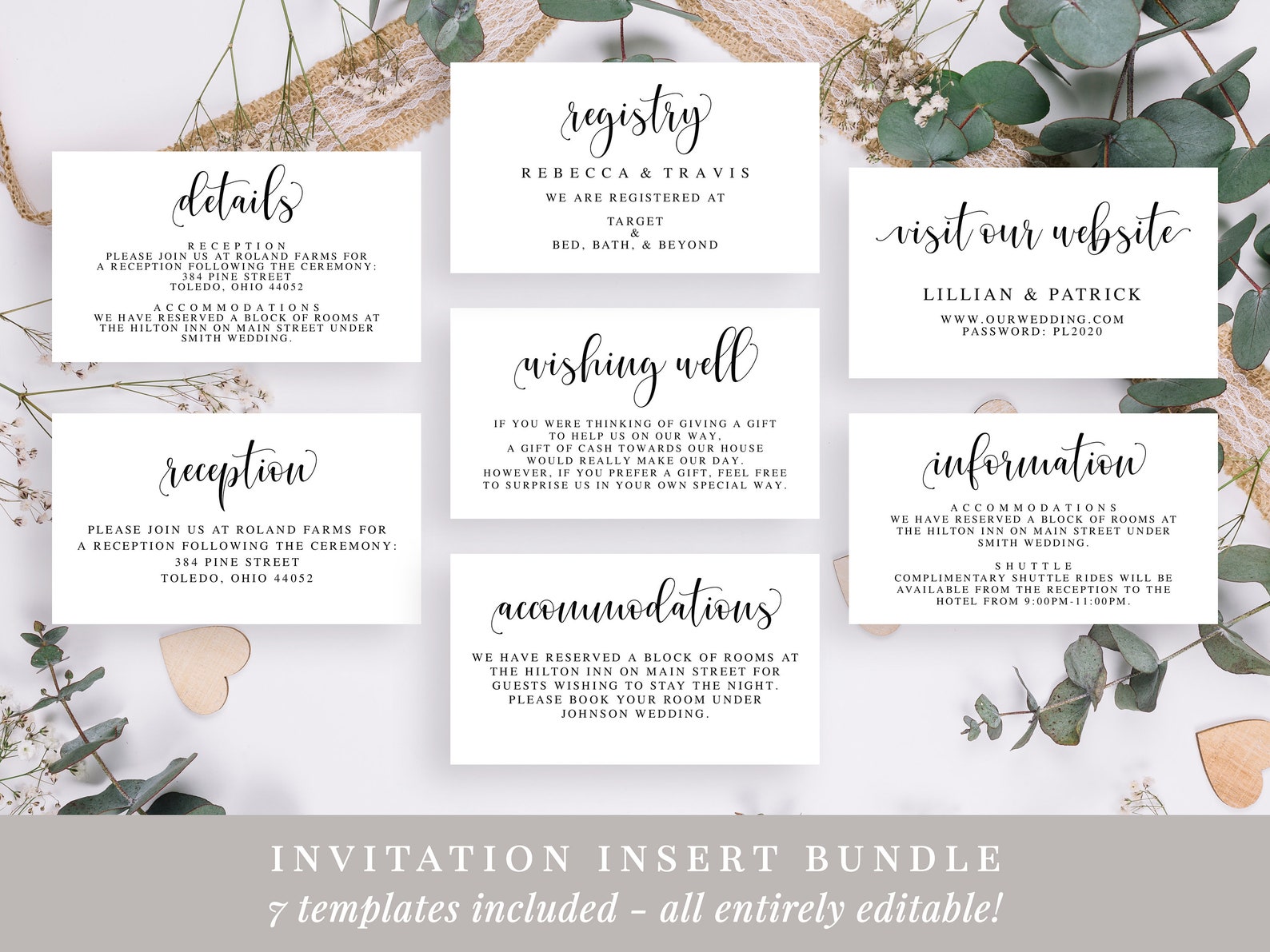 Printable Wedding Invitation Insert Cards Editable Insert Etsy