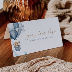 We Can Bearly Wait Baby Shower Name Card, Bear Baby Shower Food Labels, Boy Baby Shower Table Decor, Editable, Printable Place Cards, AB05