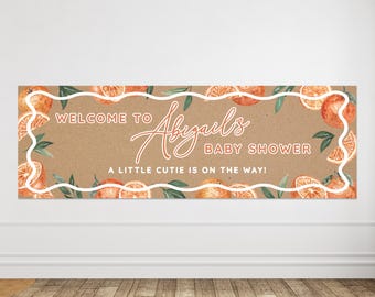 Little Cutie Is On The Way Baby Shower Welcome Banner Template, Kraft Paper Banner Template, Orange Citrus Baby Shower, Editable, AD22