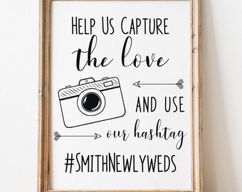 Help Us Capture the Love Printable Wedding Sign, Use Our Hashtag Wedding Sign, Wedding Poster, Rustic DIY Wedding, Instant Download