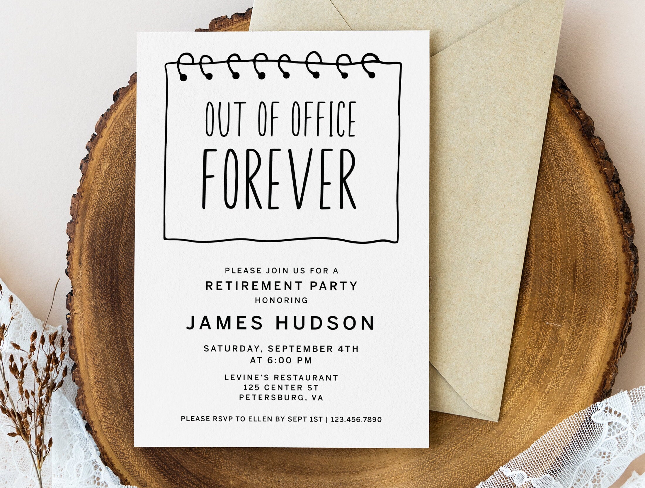 Out Of Office Forever Retirement Party Invitation Template, Funny Retirement Party Invite, Editable, Printable, Download, Announcement, AD46