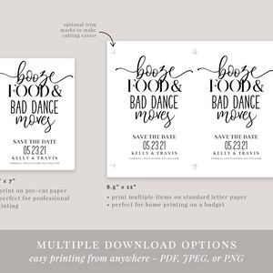 Booze Food and Bad Dance Moves Save the Date, Printable Save the Date Template, Download, Rustic Wedding, Funny Invitation, DIY, AD36 image 4