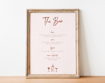 Wedding Bar Menu Sign Template, Editable Wedding Reception Bar Menu, Open Bar, Whimsical Wedding Sign With Doodles, Instant Download, AD61