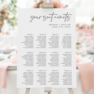Your Seat Awaits Minimalist Wedding Seating Chart Template, Printable Wedding Reception Seating Plan, Editable, Instant Download, AD26