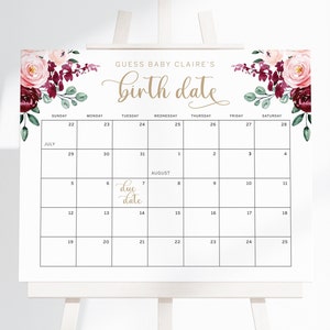 Guess Baby's Birth Date Calendar, Baby Shower Game, Printable Due Date ...