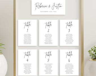 Signature Printable Seating Chart, Script Table Number Template, Editable Table Number Cards With Names, Wedding DIY, Instant Download