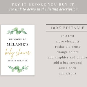 Eucalyptus Baby Shower Welcome Sign Template, Printable Baby Shower ...