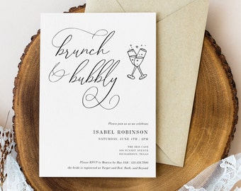 Brunch and Bubbly Bridal Shower Invitation Template, Printable Wedding Shower Invitation, Minimalist, Instant Download, Editable, AD70