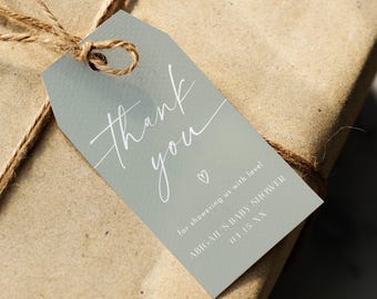 Sage Green Minimalist Baby Shower Thank You Tag, Baby Shower Favor Tag Template, Printable Favor Tag, Editable Template, Digital, AB03