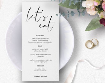 Let's Eat Wedding Menu Template, Printable Rustic Wedding Menu, Editable Reception Menu, Instant Download, Rustic Wedding DIY, AD09