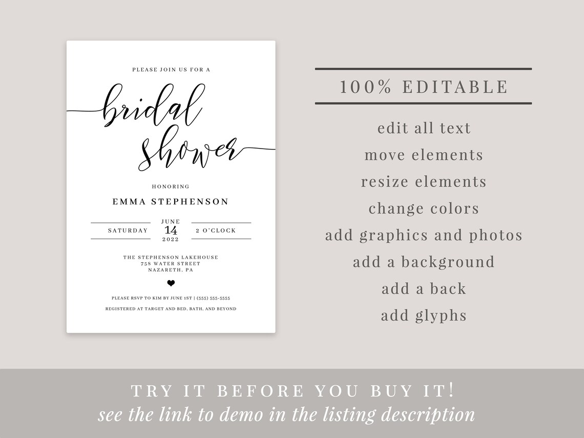 Printable Bridal Shower Invitation Template Editable - Etsy