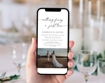 Annonce de mariage minimaliste pour mobile, modèle d’invitation à la réception numérique, Nothing Fancy Just Love, Elopement, Editable, AD18