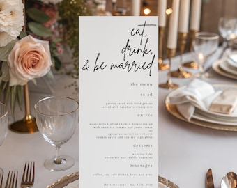 Printed + Shipped Wedding Menu, Personalized Wedding Menu, Eat, Drink, and Be Married, Reception Menu, Minimalist Menu Card, AD01