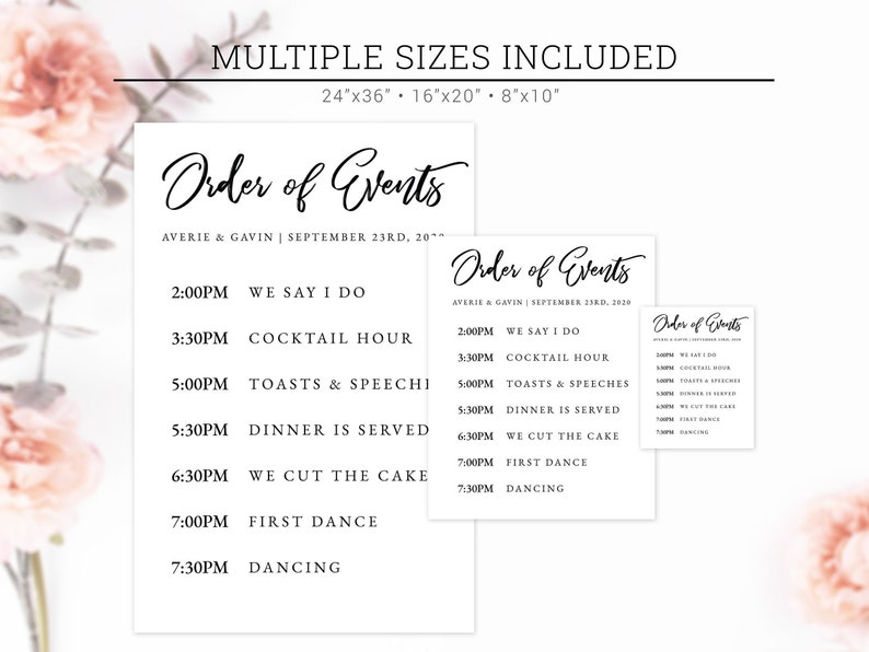 Order of Events Printable Wedding Sign Editable Wedding - Etsy