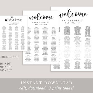 Printable Wedding Seating Chart, Editable Seating Chart Template, Wedding Seating Plan Sign, Wedding Table Numbers, Instant Download image 2