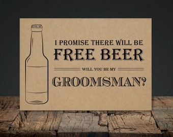 Printable Groomsman Proposal Card, Best Man Proposal, Free Beer Funny Groomsman Card, Download, Rustic Wedding DIY, Printable Template