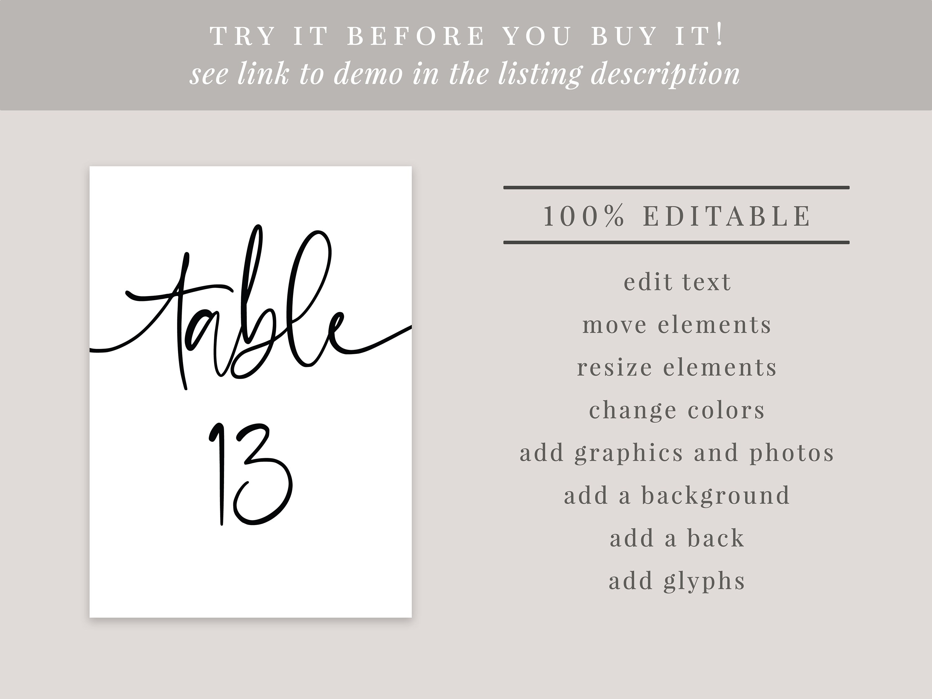 Script Table Numbers Printable Template, Wedding Table Number Cards ...