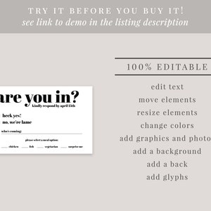 Funny Wedding RSVP Template, Printable RSVP Card For Wedding, Are You In, Digital, Instant Download, Editable, Wedding Invitation Insert image 4