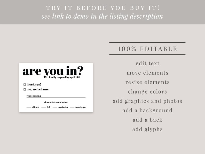 Funny Wedding RSVP Template, Printable RSVP Card For Wedding, Are You In, Digital, Instant Download, Editable, Wedding Invitation Insert image 4