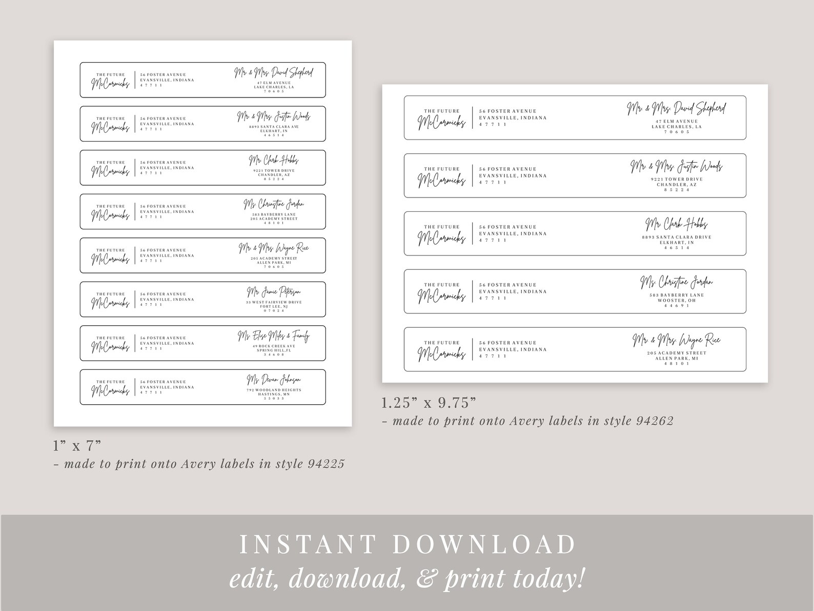 Printable Envelope Address Wrap Labels, Editable Wedding Envelope