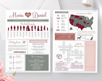 Printable Infographic Wedding Program Template, Order of Ceremony Program, Funny Wedding Program, Wedding DIY, Instant Download, Wedding Ico