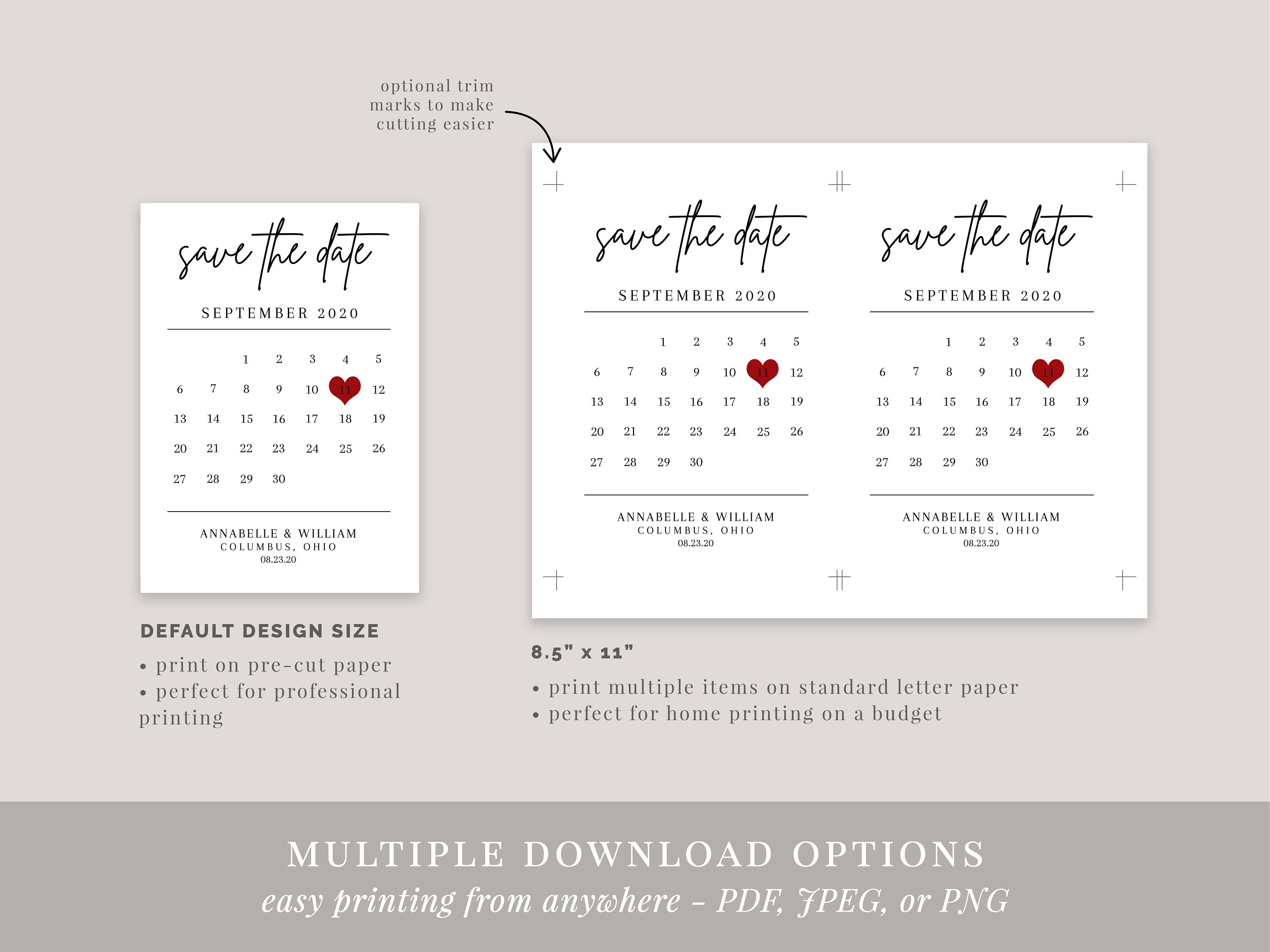 Calendar Save the Date Printable, Wedding Save the Date Template, Rustic  Wedding DIY, Instant Download, Editable Template, Minimalist, AD01 - Etsy