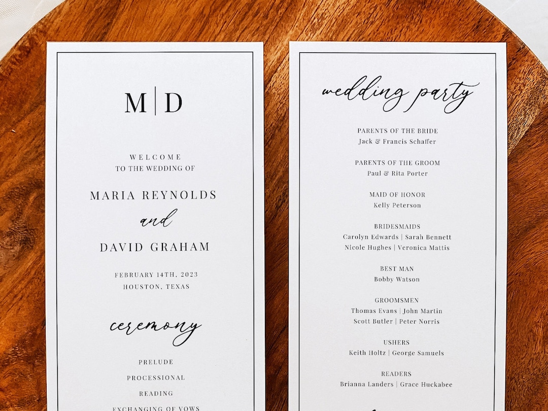 Initials Monogram Wedding Program Template, Printable Order of Ceremony ...