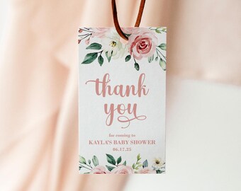 Pink Floral Baby Shower Thank You Tag Template, Baby Shower Favor Tag, Editable, Printable, Download, Custom Favor Tag, Shower Decor, AD45