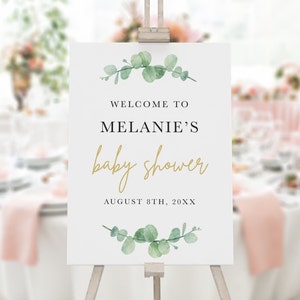 Eucalyptus Baby Shower Welcome Sign Template, Printable Baby Shower ...