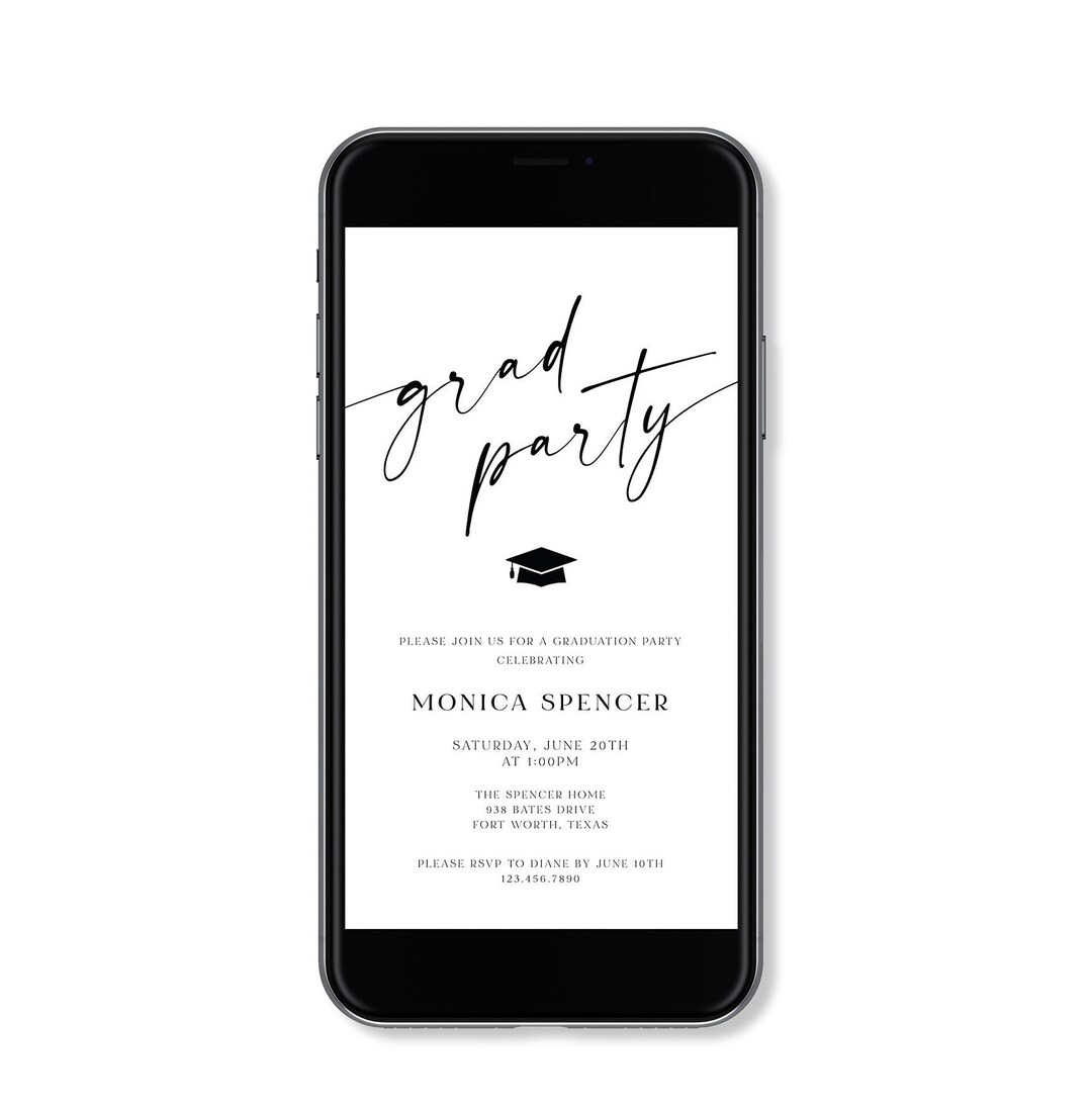Mobile Graduation Party Invitation Template, Minimalist Grad Party ...