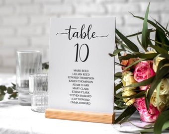 Elegant Wedding Table Numbers Printable Template, Table Numbers with Names, Editable Table Sign, Instant Download, DIY Table Signs