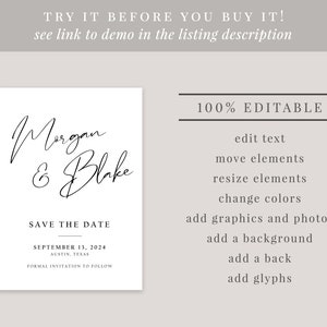 Minimalist Save the Date Template, Printable, Editable Save the Date, Instant Download, Minimalist Modern Wedding, Calligraphy, AD48 image 4