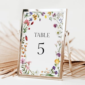 Wildflowers Wedding Table Number Templates, Watercolor Florals Table Numbers, Printable Table Signs, Editable, Instant Download, AD35