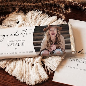 Graduation Candy Bar Wrapper Template, Photo Candy Bar Wrapper, Chocolate Bar Wrapper, Graduation Favor Label With Photo, Editable, AD18