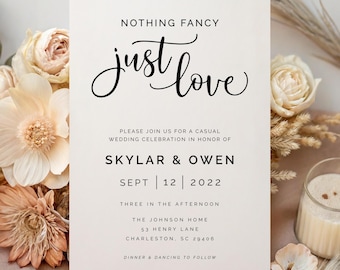 Printed + Shipped Nothing Fancy Just Love Wedding Invitation, Wedding Invite With RSVP, Personalized Rustic Wedding, AD10