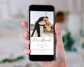It's Official Marriage Announcement Mobile Template, Elopement Announcement With Photo, We Got Married Instant Download, Digital, Wedding