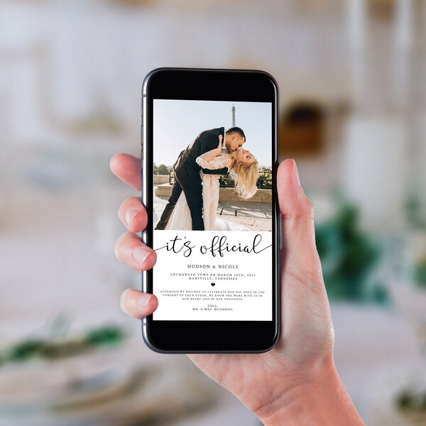 C'est le modèle mobile d'annonce de mariage officiel, annonce de fugue avec photo, nous nous sommes mariés Téléchargement instantané, numérique, mariage