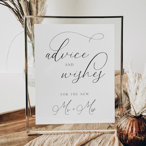 Advice and Wishes For the New Mr and Mrs Wedding Sign, Advice and Wishes Wedding Sign, Editable Template, Printable Sign, Minimalist, AD70