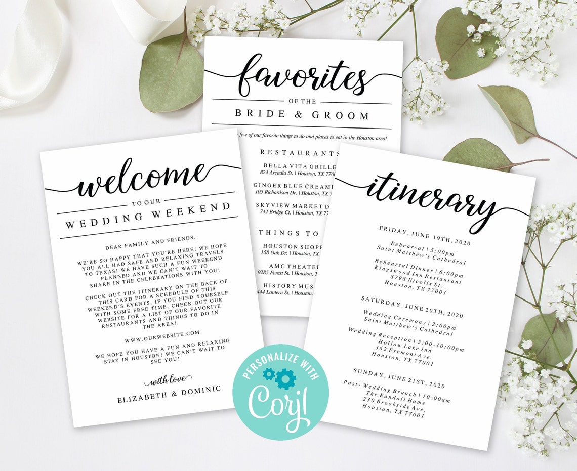 Printable Wedding Welcome Card // Welcome Bag Insert // | Etsy