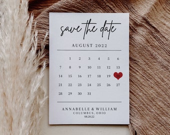 Calendar Save the Date Printable, Wedding Save the Date Template, Rustic Wedding DIY, Instant Download, Editable Template, Minimalist, AD01