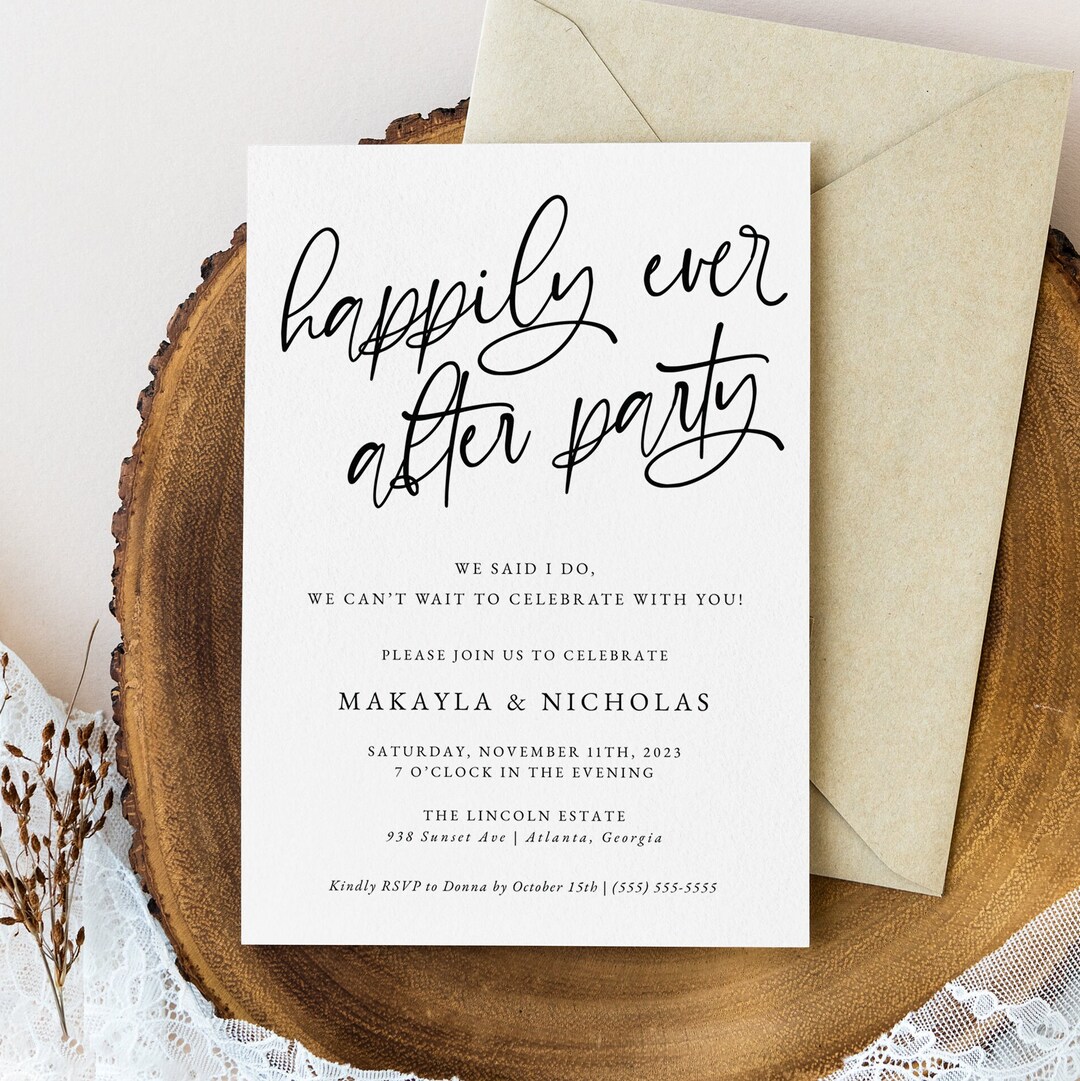 Happily Ever After Wedding Reception Invitation Template, Printable Wedding Party Invitation ...