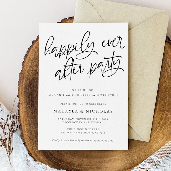 Happily Ever After Wedding Reception Invitation Template, Printable Wedding Party Invitation, Elopement Announcement, Instant Download, AD06