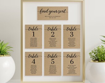 Printable Wedding Seating Plan Editable Template, Find Your Seat Wedding Seating Chart, Table Numbers, Instant Download, Wedding DIY, AD15