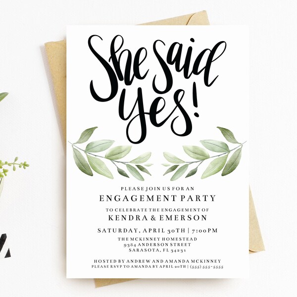 She Said Yes Engagement Party Invitation Template Etsy