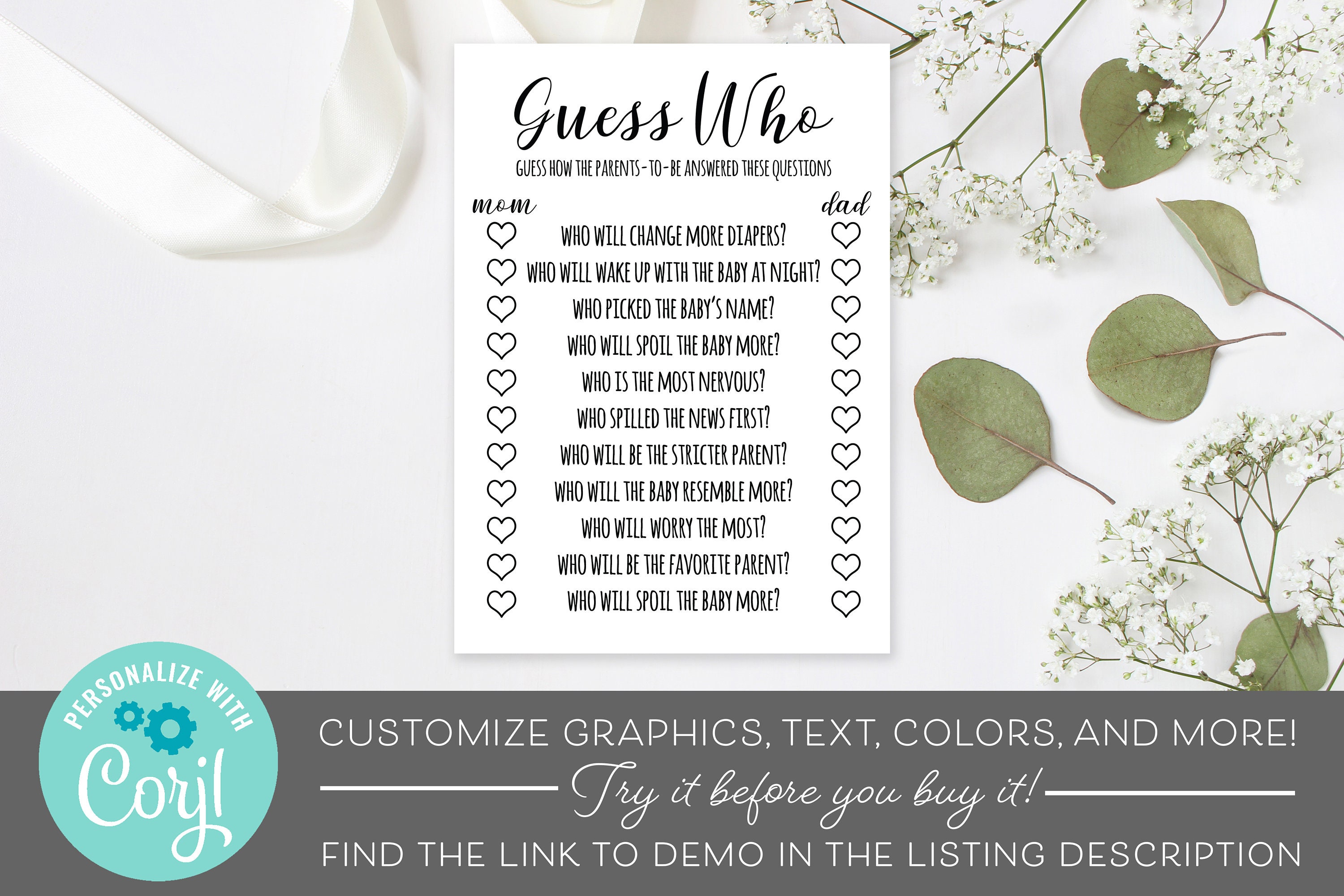 Guess Who Baby Shower Game Printable Baby Shower Game Rustic | Etsy