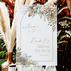 Boho Bridal Shower Welcome Sign Template, Boho Greenery Bridal Shower Sign, Minimalist Sign, Printable Sign, Editable, Download, AD33