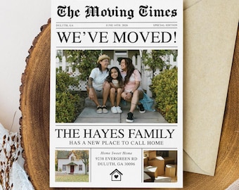 Newspaper Moving Announcement Template, We've Moved Card, New Address Announcement, New Home, Editable, Printable, Instant Download