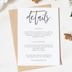 Modelo editável de cartão de detalhes para impressão, cartão de detalhes de casamento rústico, download instantâneo, casamento DIY, rústico, moderno, digital, personalizado